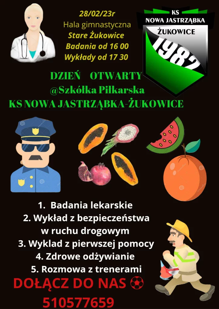 Dzień otwarty - szkółka piłkarska Nowa Jastrząbka - Żukowice - plakat